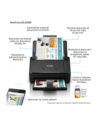 epson Skaner WorkForce ES-500WII  A4/ADF100/35ppm/USB3/WLAN