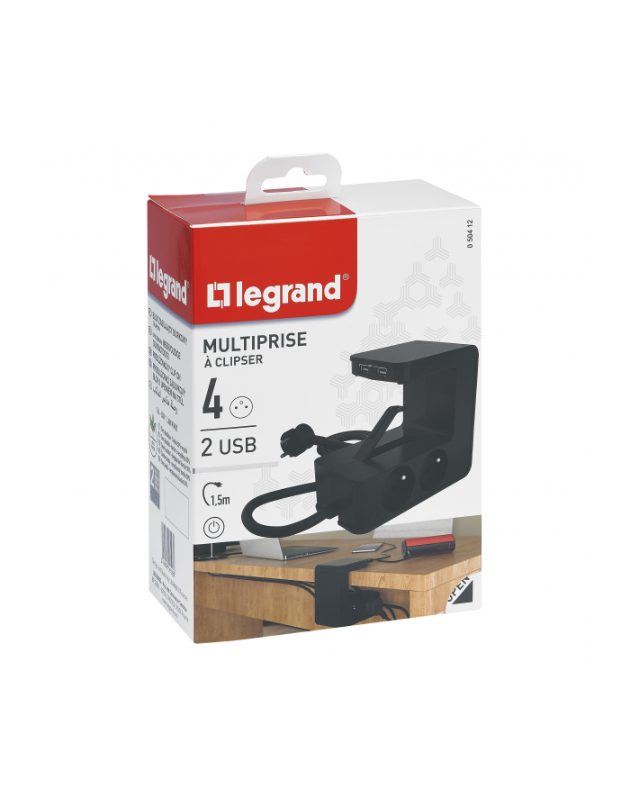 legrand *Przedluzacz klip 4x2P+Z +2USB Czarny 1,5m główny