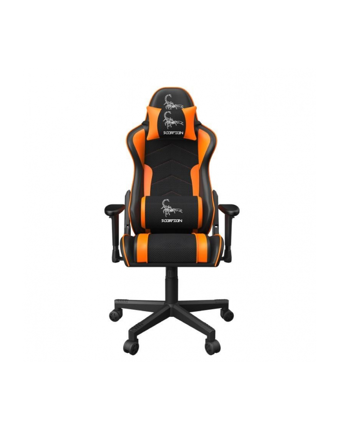 GEMBIRD Fotel Gamingowy SCORPION czarny material oddychajacy pomarnczowe skórzane akcenty główny