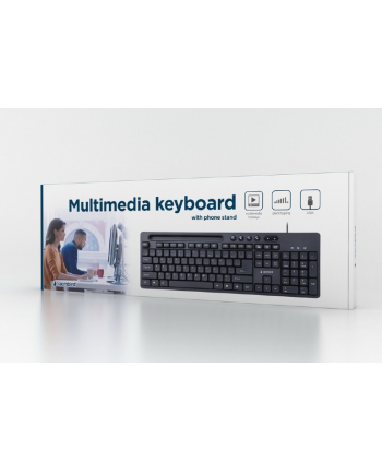 GEMBIRD KLAWIATURA MULTIMEDIALNA KB-UM-108 USB  US LAYOUT  Z UCHWYTEM NA TELEFON  CZARNA