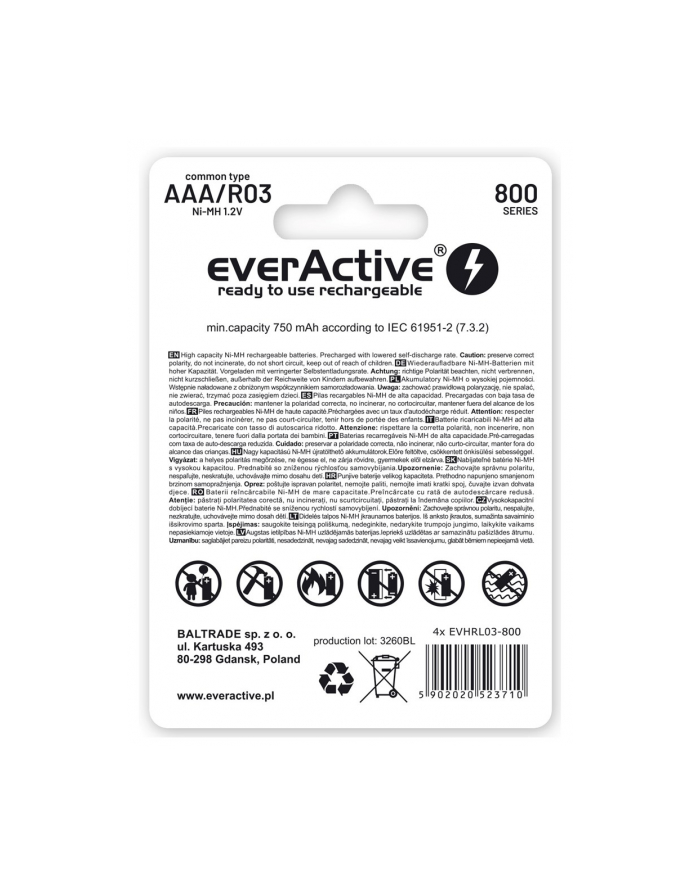 EVERACTIVE AKUMULATORKI AAA 800 MAH - 2 SZTUKI EVHRL03-800 główny