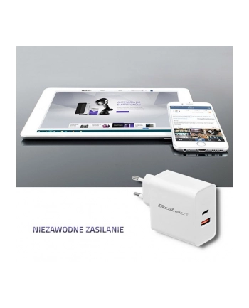 qoltec Ładowarka sieciowa | 63W | 5-20V | 1.5-3A | USB typ C PD |       USB QC 3.0 | Biała nr 2
