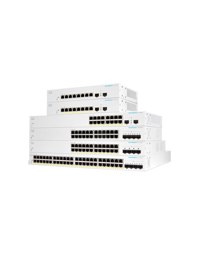 CISCO Business Switching CBS220 Smart 8-port Gigabit Full PoE 130W 2x1G SFP uplink external power supply główny