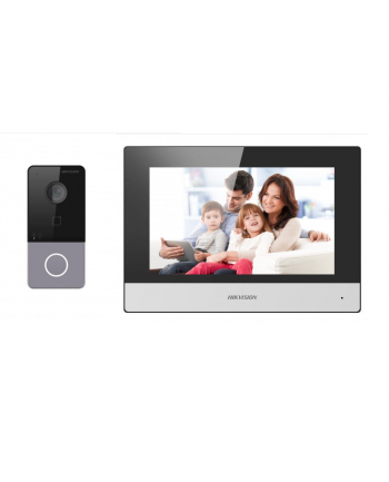 hikvision Zestaw wideo domofonu DS-KIS603-P(B) IP dla willi lub domu, Stacja bramowa: DS-KV6113-WPE1 x1, Monitor: DS-KH6320-WTE1 x1, Zasilacz