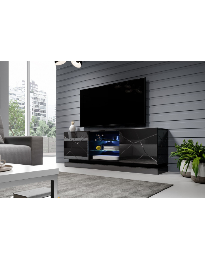 cama meble Szafka RTV QIU 160 MDF czarny połysk/czarny połysk główny