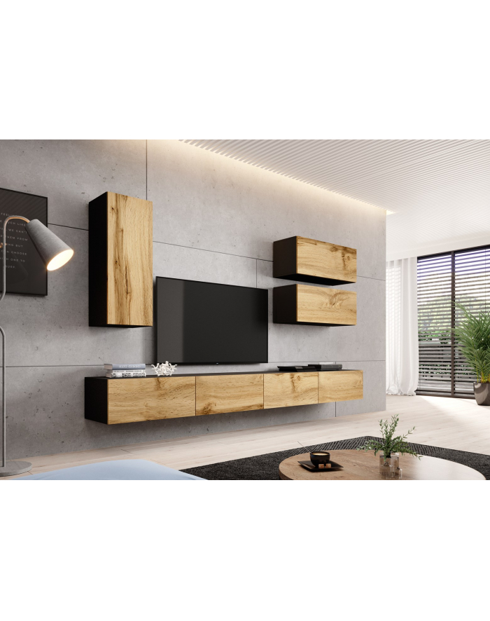 cama meble Szafka RTV VIGO '140' 30/140/40 czarny/dąb wotan główny