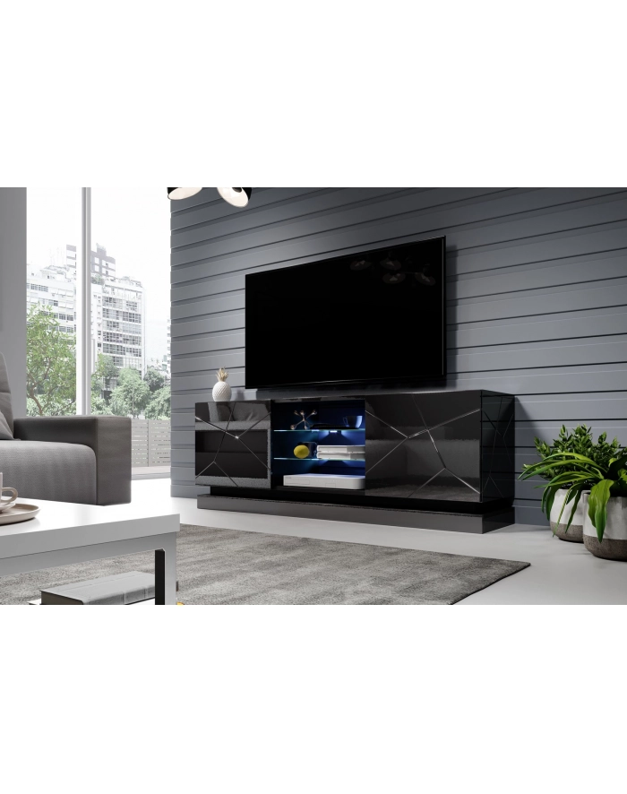 cama meble Szafka RTV QIU 160 MDF czarny połysk/czarny połysk główny