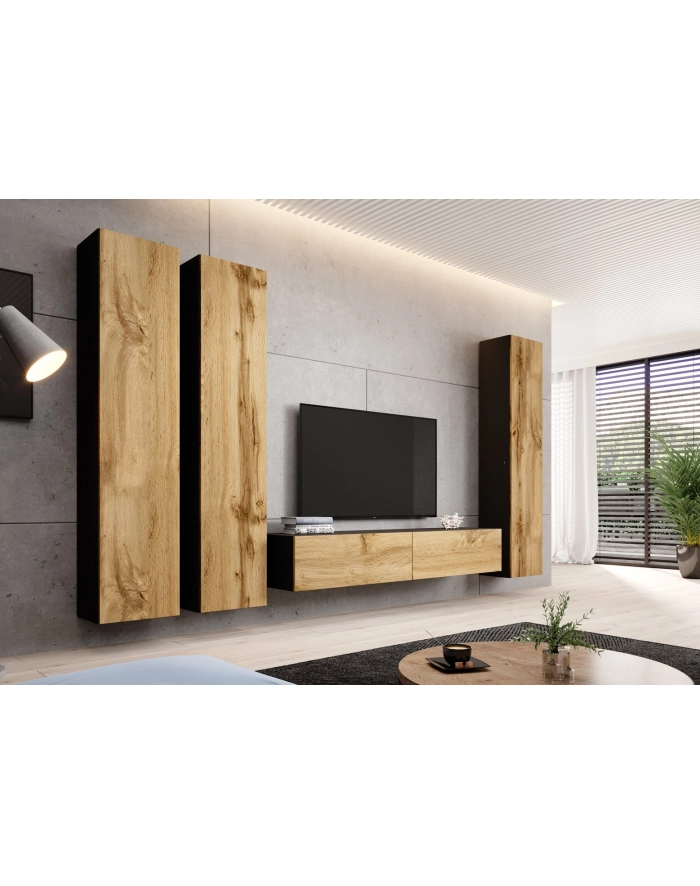 cama meble Szafka RTV VIGO '180' 30/180/40 czarny/dąb wotan główny