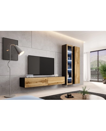 cama meble Witryna VIGO szkło'180' 180/40/30 czarny/dąb wotan