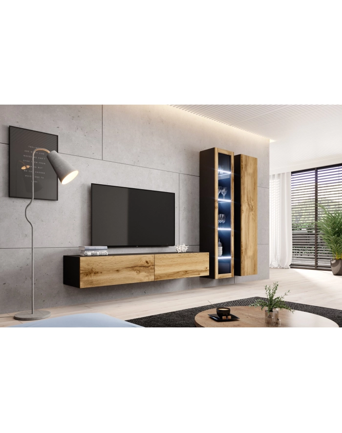 cama meble Witryna VIGO szkło'180' 180/40/30 czarny/dąb wotan główny