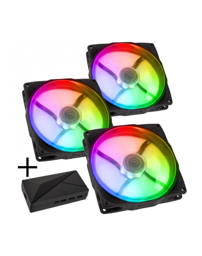 King Kits Noiseblocker NB-eLoop X B12-PS ARGB, PWM - 120mm, czarny + ARGB 8x Port Hub - 3er Set główny