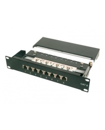 Patch panel DIGITUS 10'' 8-portów RJ-45 Kat.6 ekranowany 1U kompletny LSA, wspornik kablowy, czarny