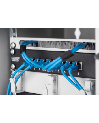 Patch panel DIGITUS 10'' 8-portów RJ-45 Kat.6 ekranowany 1U kompletny LSA, wspornik kablowy, czarny