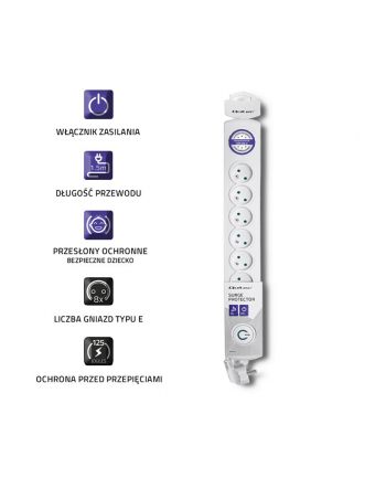 qoltec Listwa antyprzepięciowa | 8 gniazd | 1.5m
