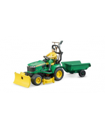 bruder Traktor John Deere z kosiarką, łyżką, przyczepką i figurką ogrodnika 62104