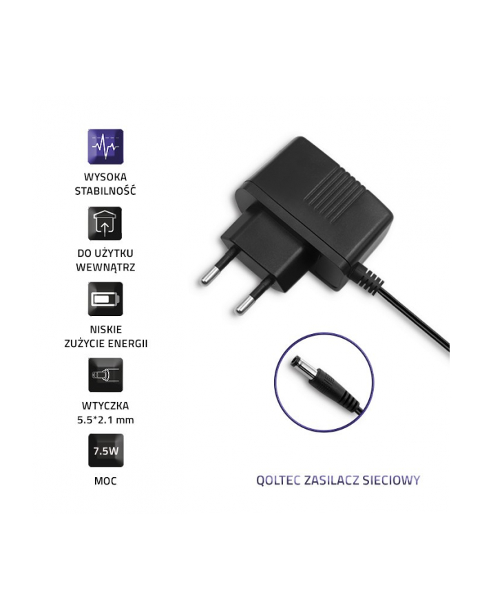 qoltec Zasilacz wtyczkowy 7.5W | 7.5V | 1A | 5.5*2.1 główny