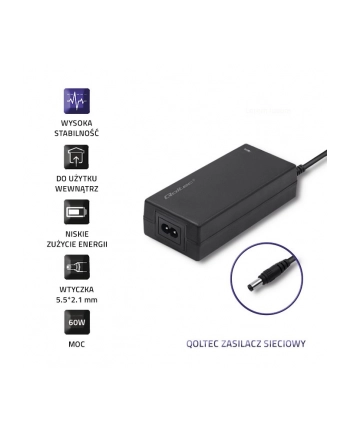 qoltec Zasilacz desktopowy 60W | 12V | 5A | 5.5*2.1 |+kabel zasilajšcy nr 1
