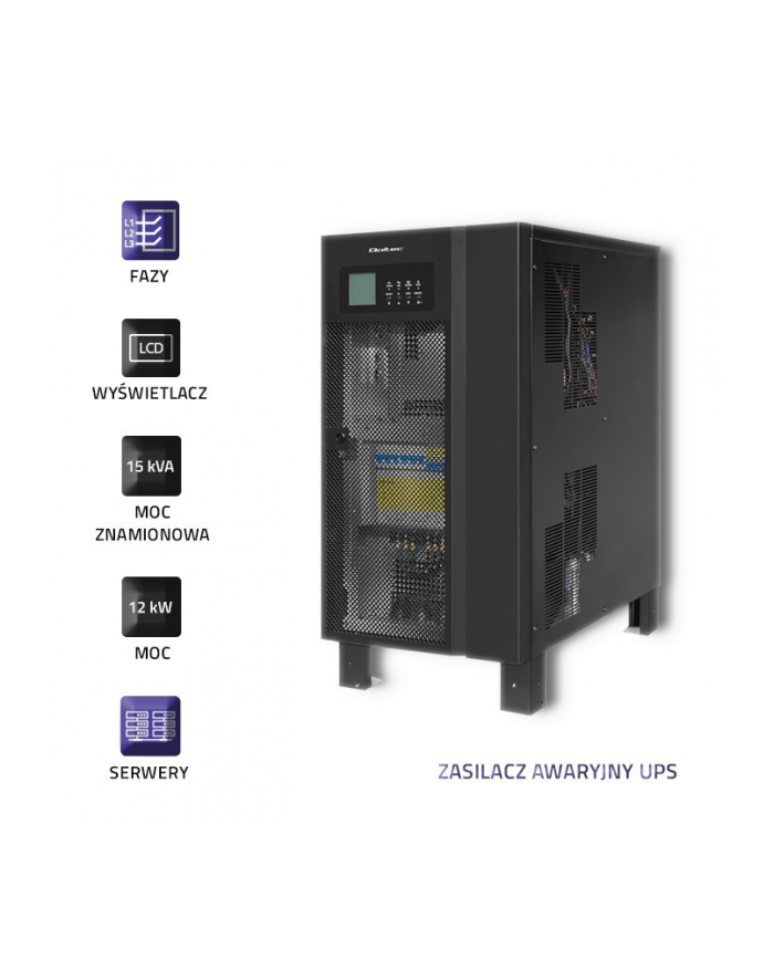 qoltec Zasilacz awaryjny UPS 3-fazowy | 15kVA | 12kW | LCD główny