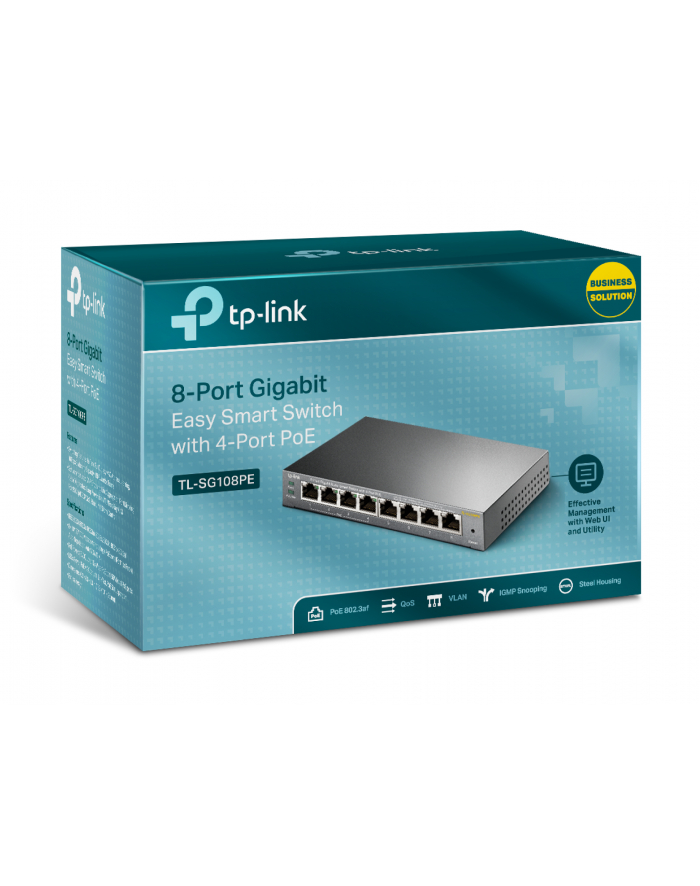 TP-LINK TL-SG108PE PoE+ Easy Smart Switch 8x10/100/1000Mbps 4xPoE+ 64W budget - Towar z uszkodzonym opakowaniem (P) główny