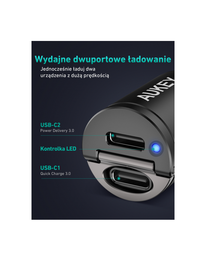CC-A4 Mini aluminiowa ładowarka samochodowa 2xUSB-C PD Power Delivery Quick Charge 3.0 30W 6A PPS główny