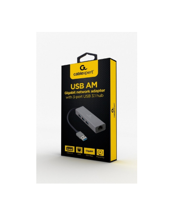 GEMBIRD A-AMU3-LAN-01 Adapter USB-AM do LAN Gigabit HUB USB 3.0 x3 czarny