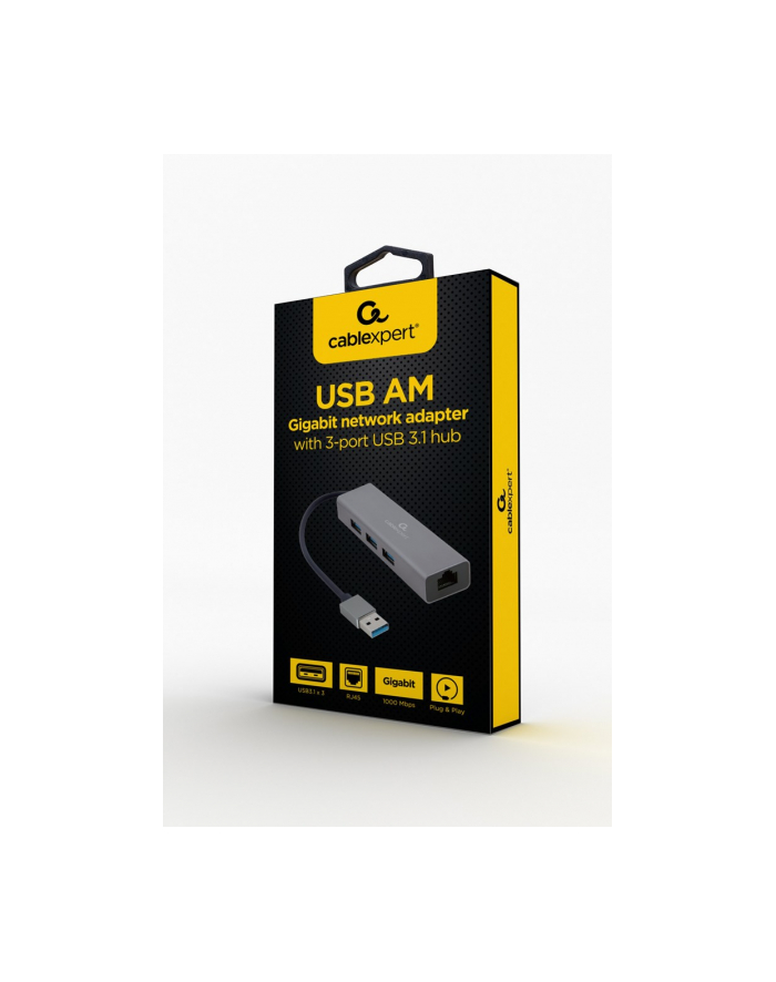 GEMBIRD A-AMU3-LAN-01 Adapter USB-AM do LAN Gigabit HUB USB 3.0 x3 czarny główny