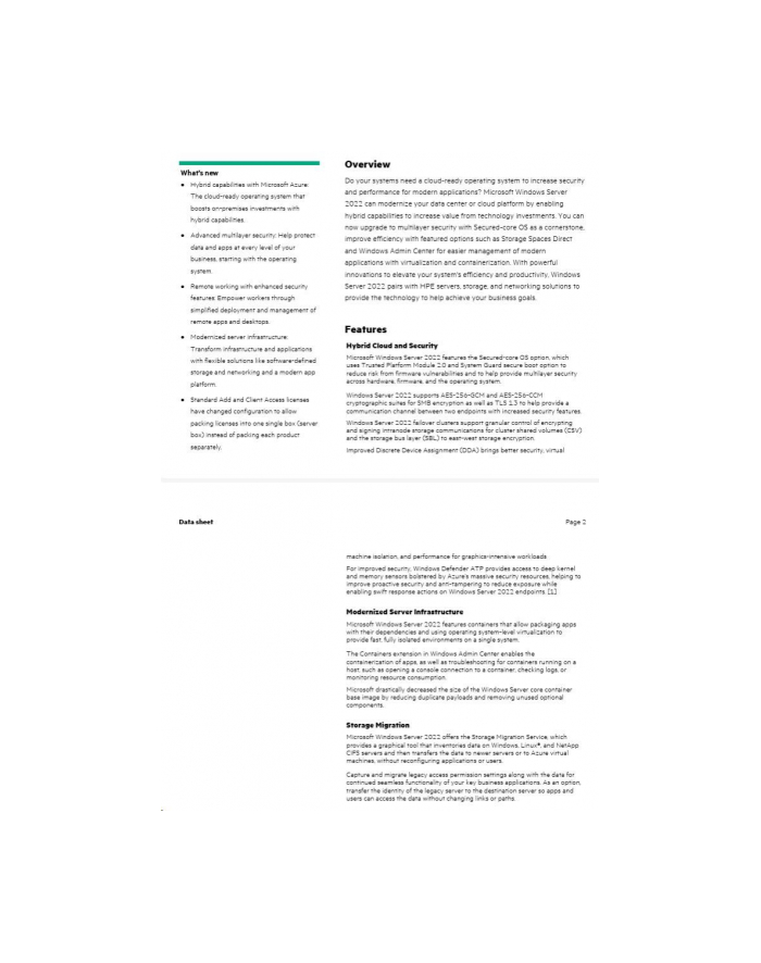 hewlett packard enterprise HPE Microsoft Windows Server 2022 16-core Datacenter Reseller Option Kit en/cs/pl/ru/sv SW główny