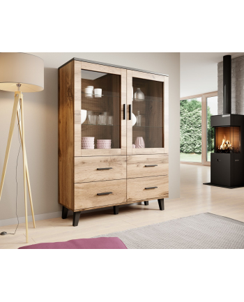 cama meble Witryna LOTTA 120 2D4S wotan + czarny mat