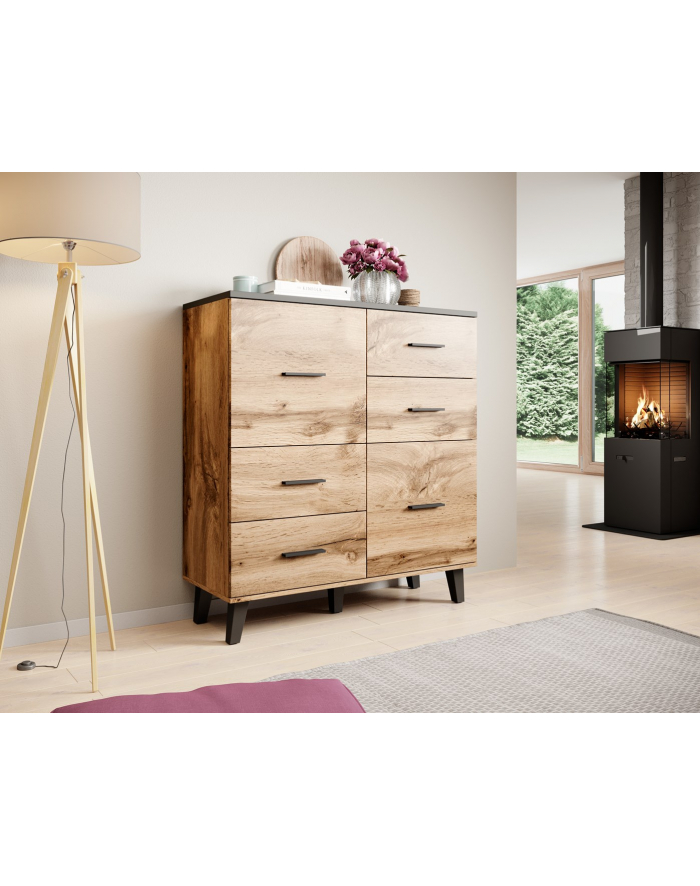 cama meble Komoda LOTTA 110 2D4S wotan + czarny mat główny