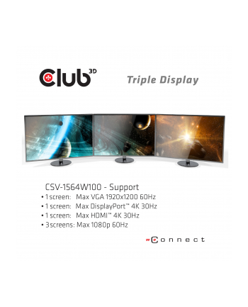 club 3d Stacja dokująca Club3D CSV-1564W100 (USB Type C 32 Gen1 Triple Display Dynamic PD Charging Dock 100W PD Power charger)