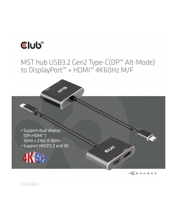 club 3d Spliter Club3D CSV-1552 (MST hub USB32 Gen2 Type-C(DP™ Alt-Mode) to DisplayPort™ + HDMI™ 4K60Hz M/F) nr 2