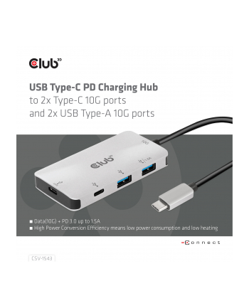 club 3d Hub Club3D CSV-1543 (USB Gen2 Type-C PD Charging to 2x Type-C 10G ports and 2x USB Type-A 10G ports Hub)
