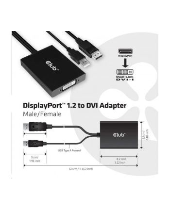 club 3d Adapter Club3D CAC-1010 (DisplayPort to DVI Dual-Link DVI-D  USB A Powered – 2560x1600 Resolution HDCP Supported)