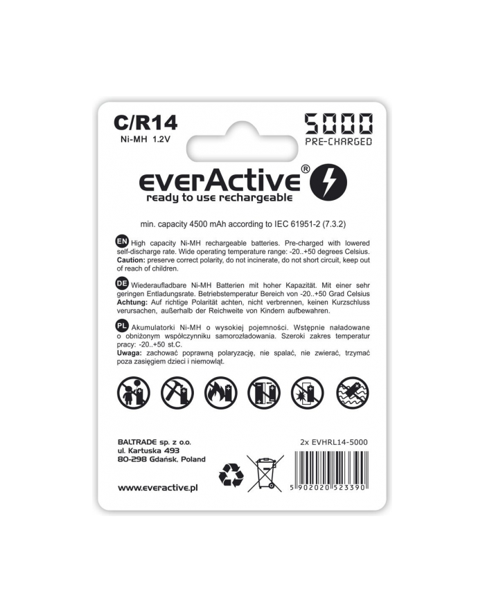 everactive Akumulatorki R14/C NI-MH 5000 mAh 2 szt. ready to use główny