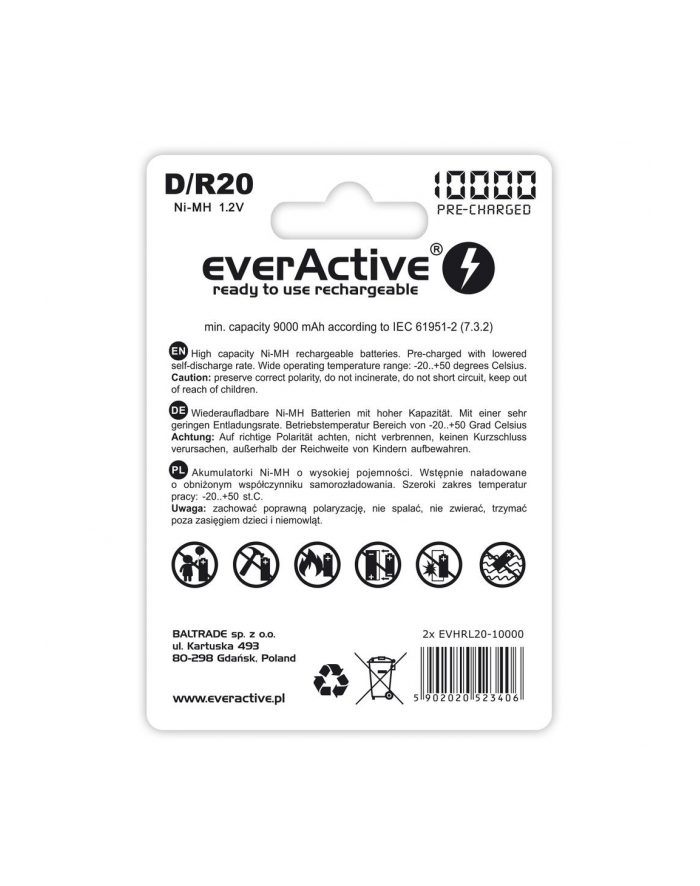 everactive Akumulatorki R20/D NI-MH 10000 mAh 2 szt. ready to use główny