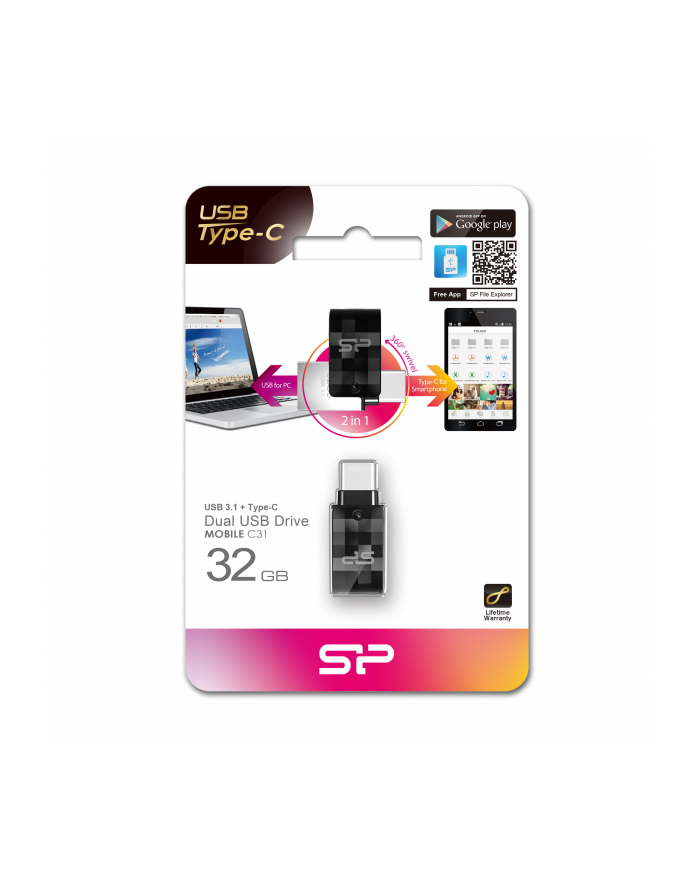 Pendrive Silicon Power Mobile C31 32GB USB 32 Typ-A  Typ-C Czarny główny