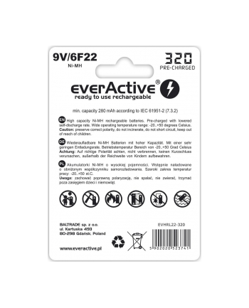 everactive Akumulator 6F22/9V Ni-MH 320 mAh 1 szt. ready to use