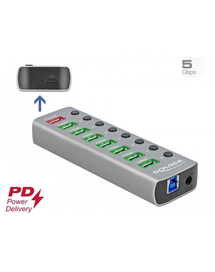 DeLOCK USB 3.2 Gen1 Hub + 7Po + SLK + USB-C - 63264 główny