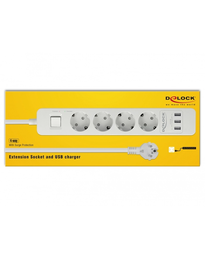 DeLock socket strip 4-way USB Kolor: BIAŁY główny