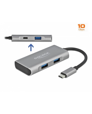 DeLOCK external USB 3.2 hub gy - USB3.2> 3 x USB Type-A + 1 x USB Type-C
