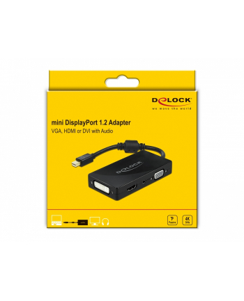 DeLOCK DP 1.2 Adapter> VGA / HDMI / DVI / Audio Bu - 4K passive Kolor: CZARNY