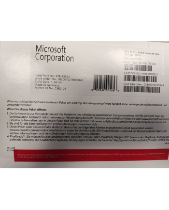 Microsoft SB Windows 11 Pro 64bit D-E - DVD