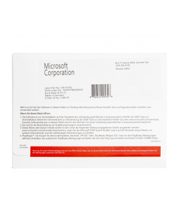 Microsoft SB Windows 11 Home 64bit D-E - DVD