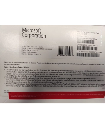 Microsoft SB Windows 11 Pro 64bit D-E - DVD nr 1