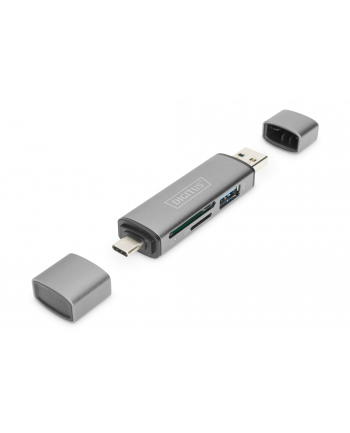 digitus Czytnik kart 3-portowy USB Typ C/ USB 3.0 SuperSpeed SD Micro SD HQ  aluminium Szary