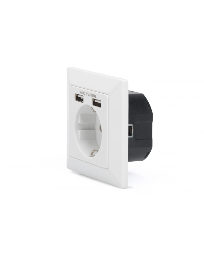 DIGITUS DA-70613 Safety Wall Outlet 2xUSB USB output total 5V 2.1A Input AC 250V 50Hz RAL 9003 główny