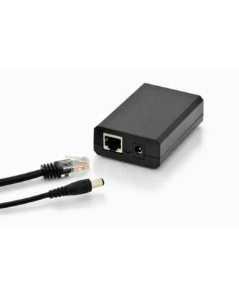 DIGITUS Gigabit PoE af Splitter10/100/1000Mbps 12W Input 802.3af PoE Output 5V/2A 9V/1.5A 12V/1A plastic housing Kolor: CZARNY