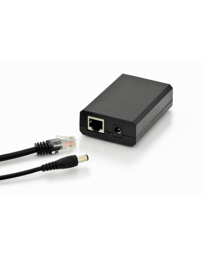 DIGITUS Gigabit PoE af Splitter10/100/1000Mbps 12W Input 802.3af PoE Output 5V/2A 9V/1.5A 12V/1A plastic housing Kolor: CZARNY główny