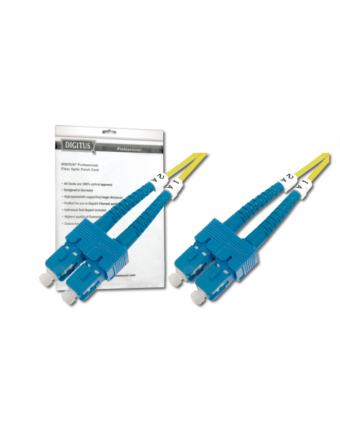 DIGITUS Kabel krosowy (patch cord) światłowodowy SC/SC dplx SM 9/125 OS2 LSOH 10m żółty główny