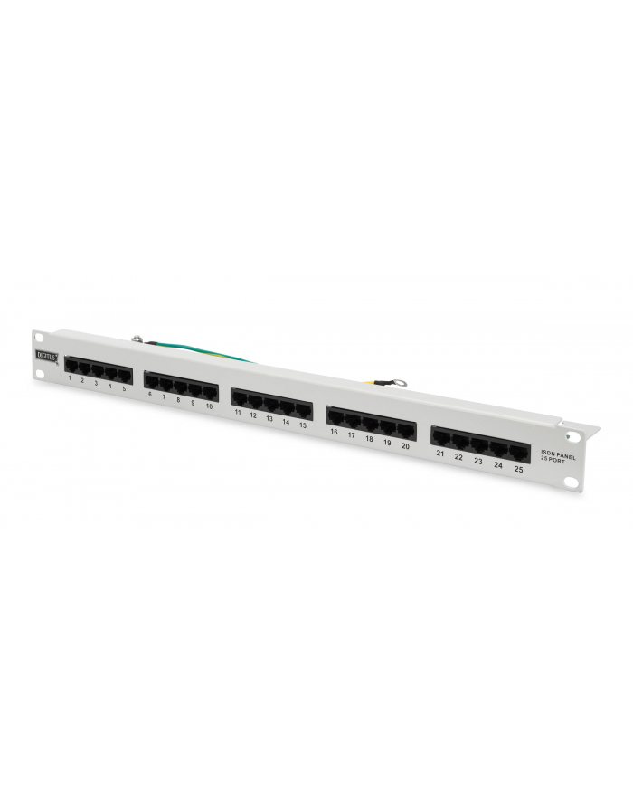 DIGITUS CAT 3 ISDN Patch Panel unshielded 25-port RJ45 8P4C LSA 1U rack mount color grey RAL 7035 główny